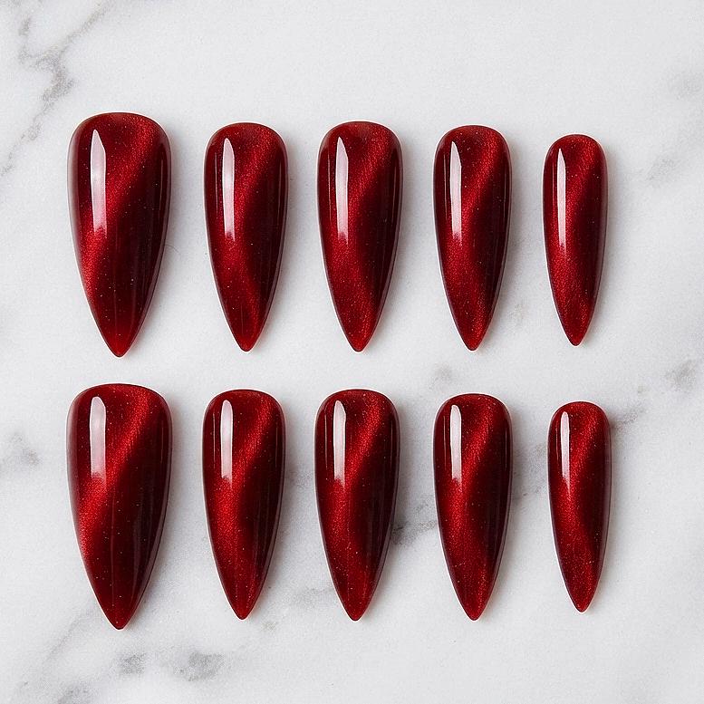 Deep Red Magnetic Cat-Eye Press-On Nail Set