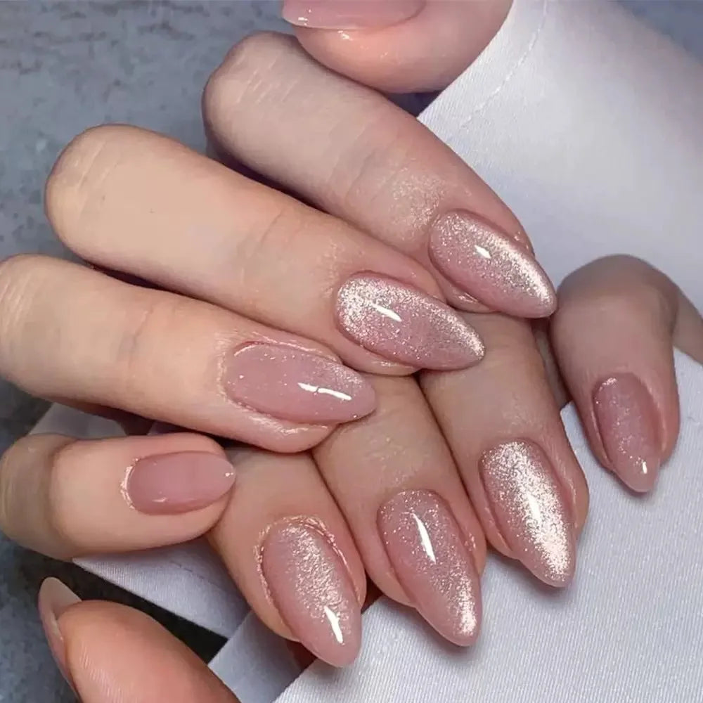 Dusty Rose Nude Cat Eye Shimmer Press On Nails