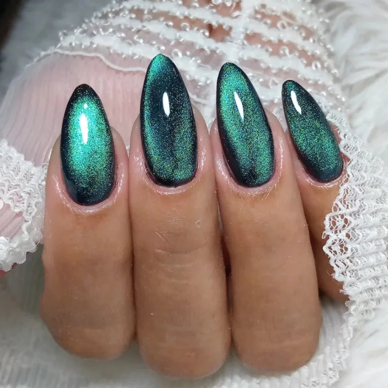 Emerald Teal Cat Eye Press On Nails