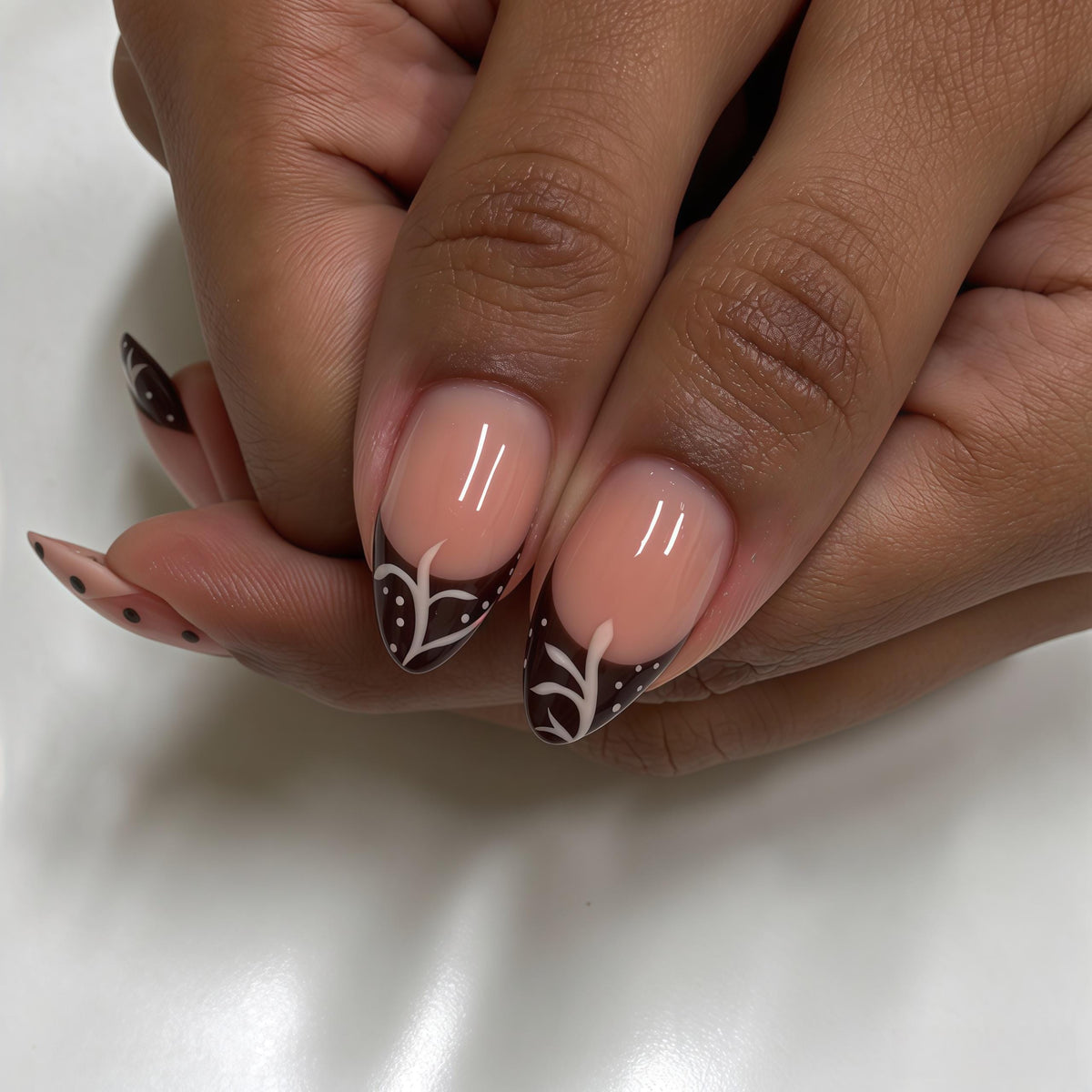 Fall Puppy Press On Nails With Pumpkins, Bow, and Plaid French Tips