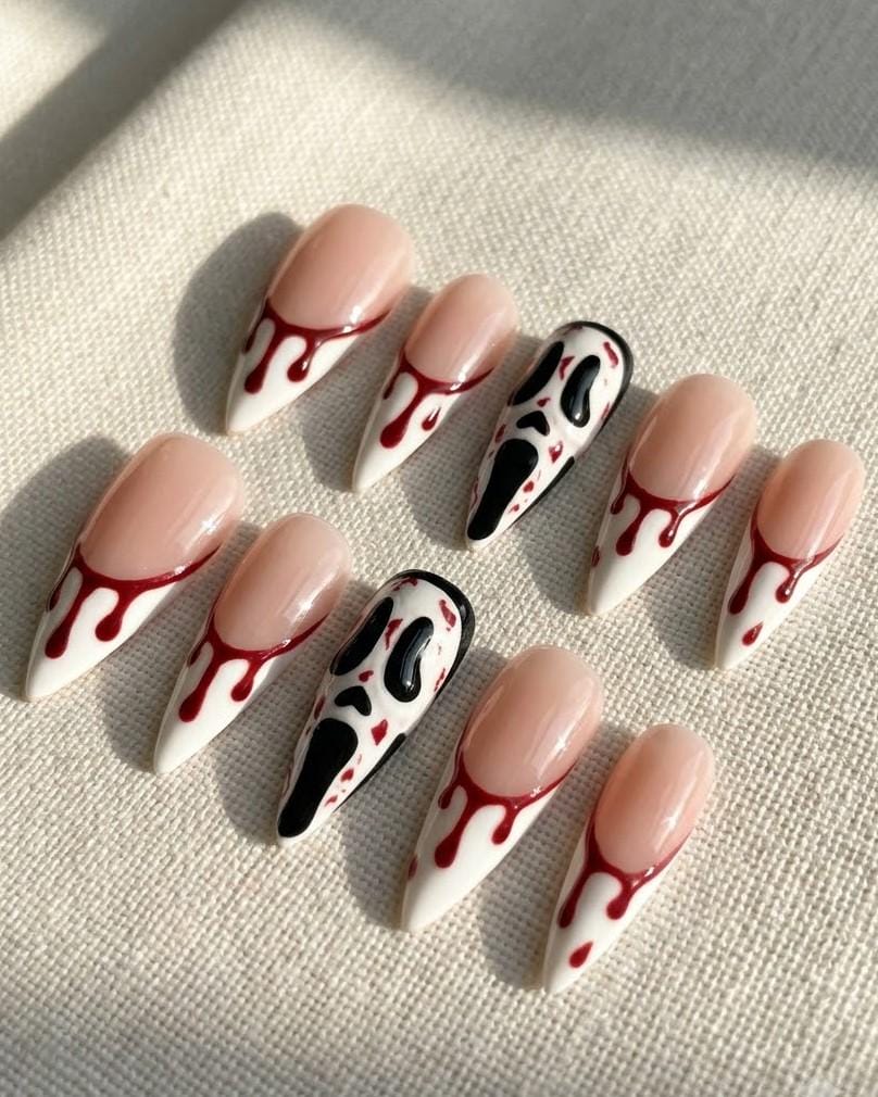 Ghostface Blood Drip French Tip Press On Nails