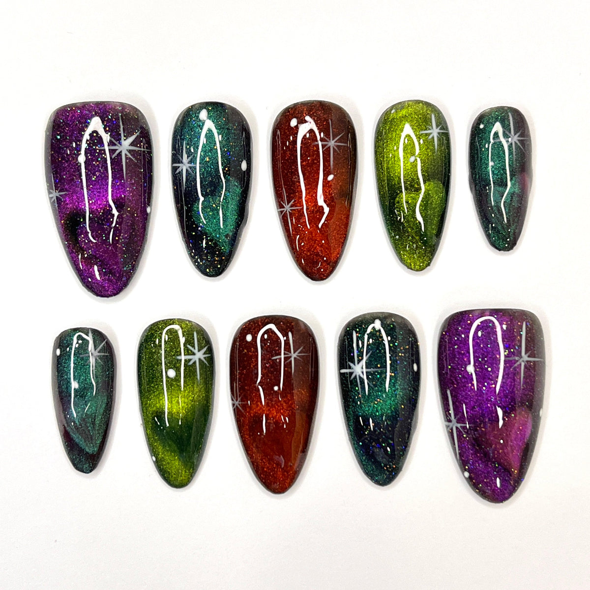 Glittering Galaxy Press On Nails With Starburst Accents