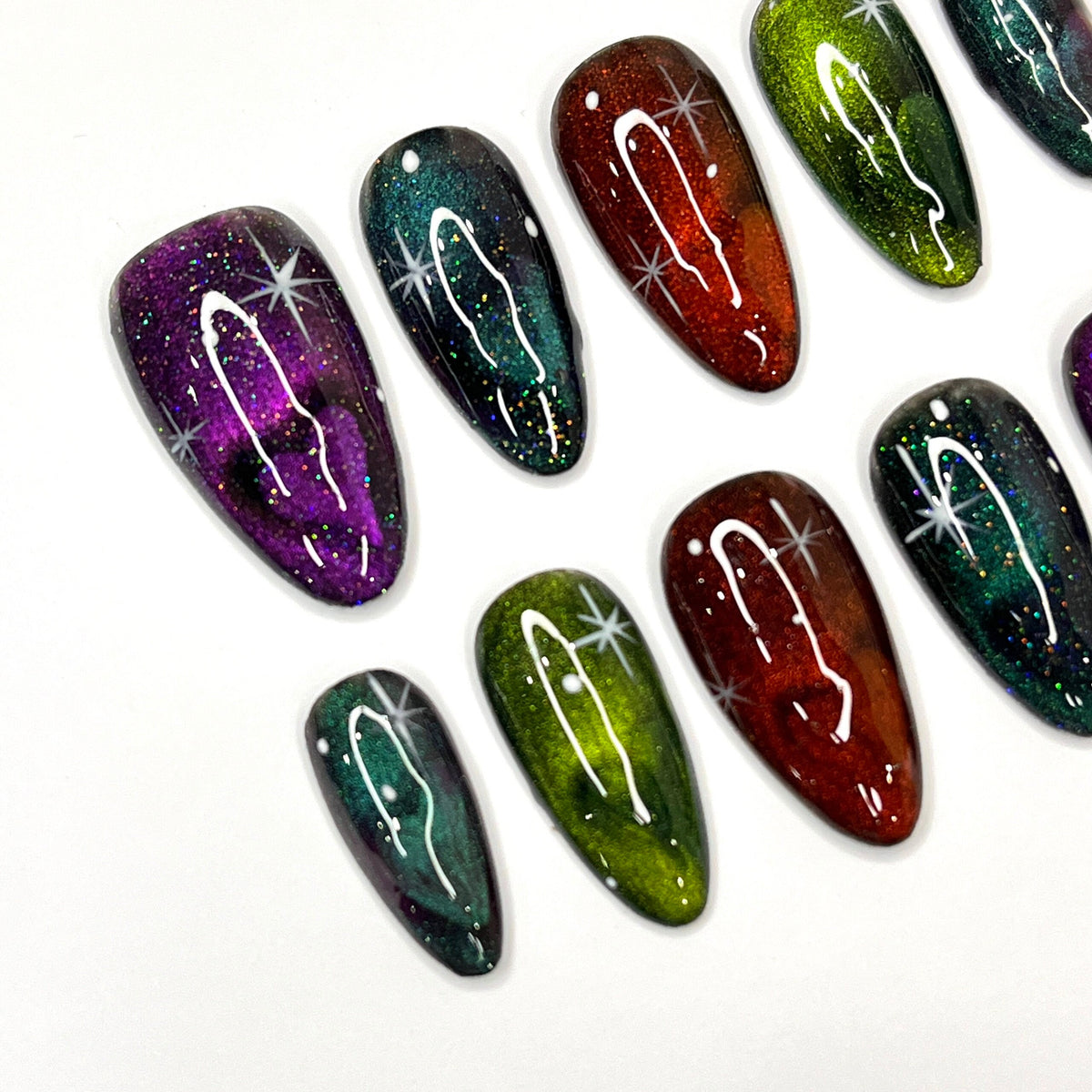 Glittering Galaxy Press On Nails With Starburst Accents