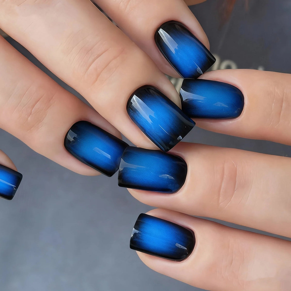 Glossy Black and Vivid Blue Ombre Press-On Nails