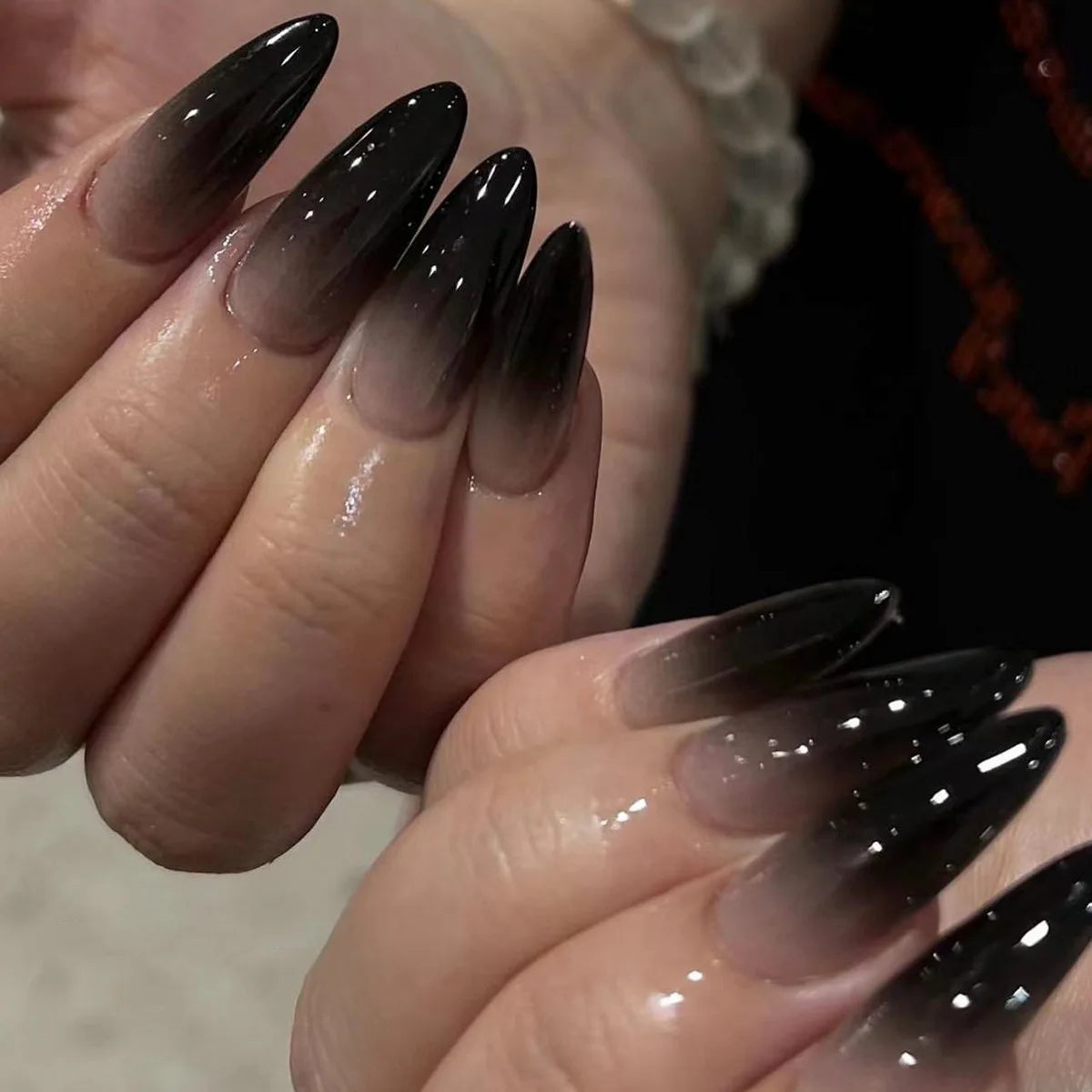 Glossy Black to Nude Ombre Press-On Nail Set