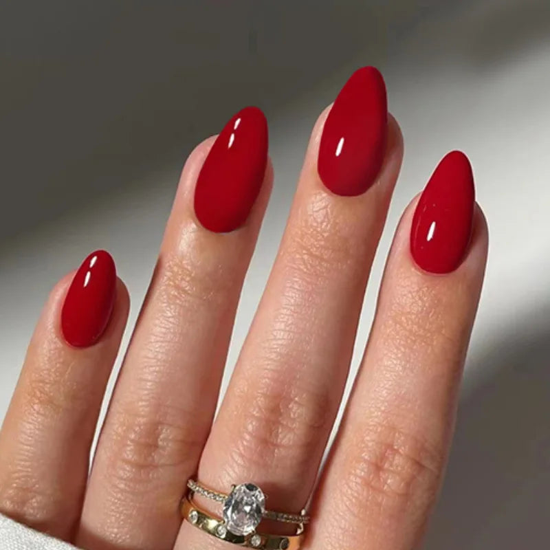 Glossy Deep Red Press On Nail Set