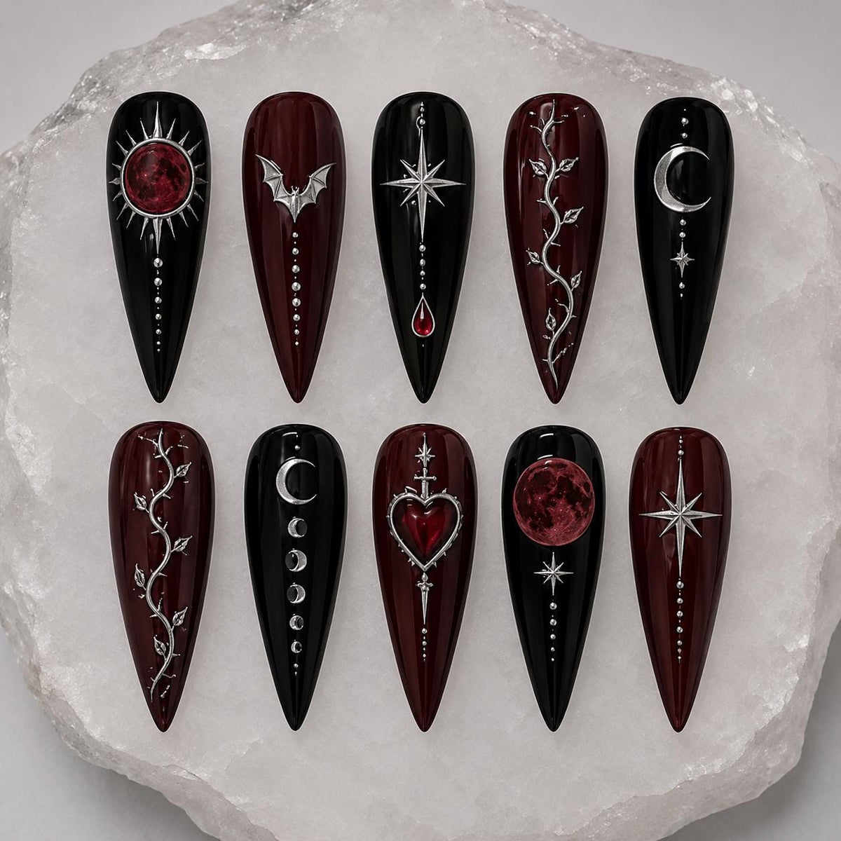Gothic Blood Moon and Sacred Heart Press-On Nail Set