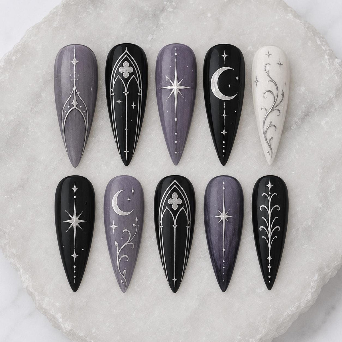 Gothic Celestial Arch, Moon and Star Nail Set