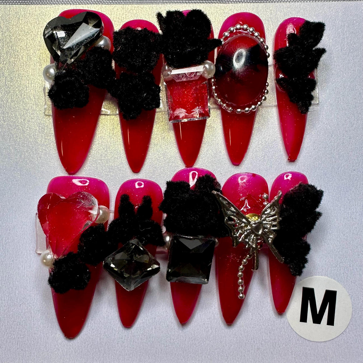 Gothic Charm Nail Set With Rhinestones and Metallic Details