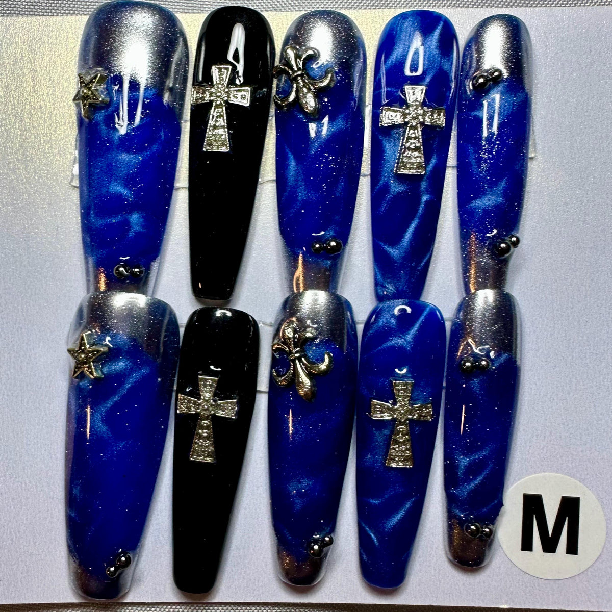 Gothic Charm Nail Set With Rhinestones and Metallic Details