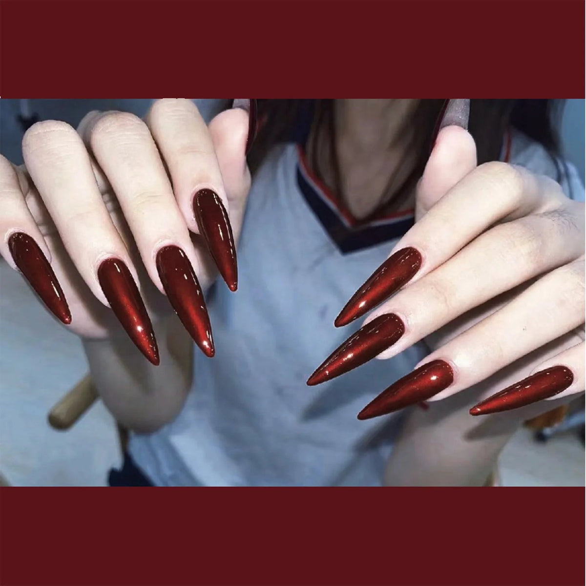 Gothic Deep Red Press On Nails