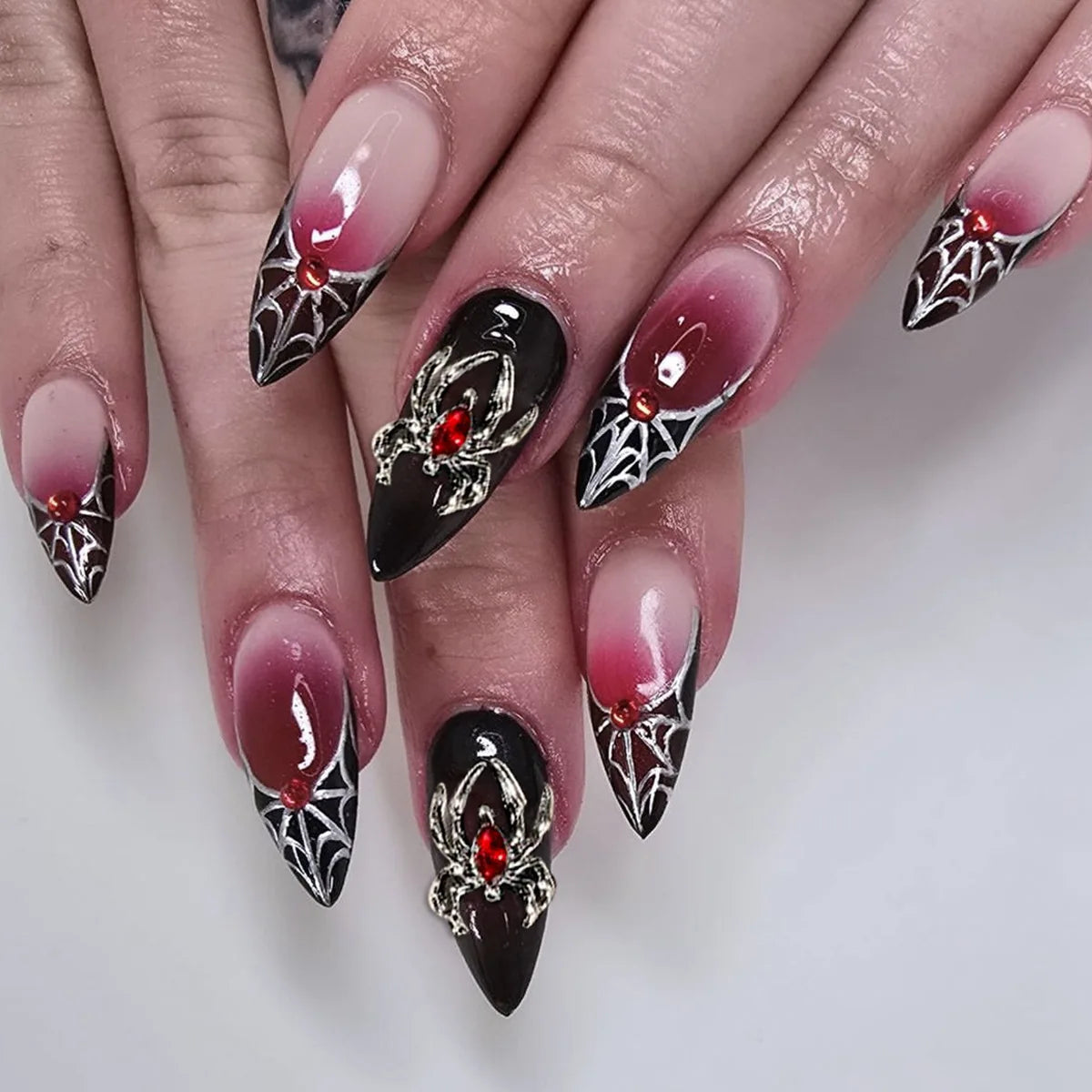 Gothic Halloween Spiderweb Press On Nails in Pink, Berry, and Black