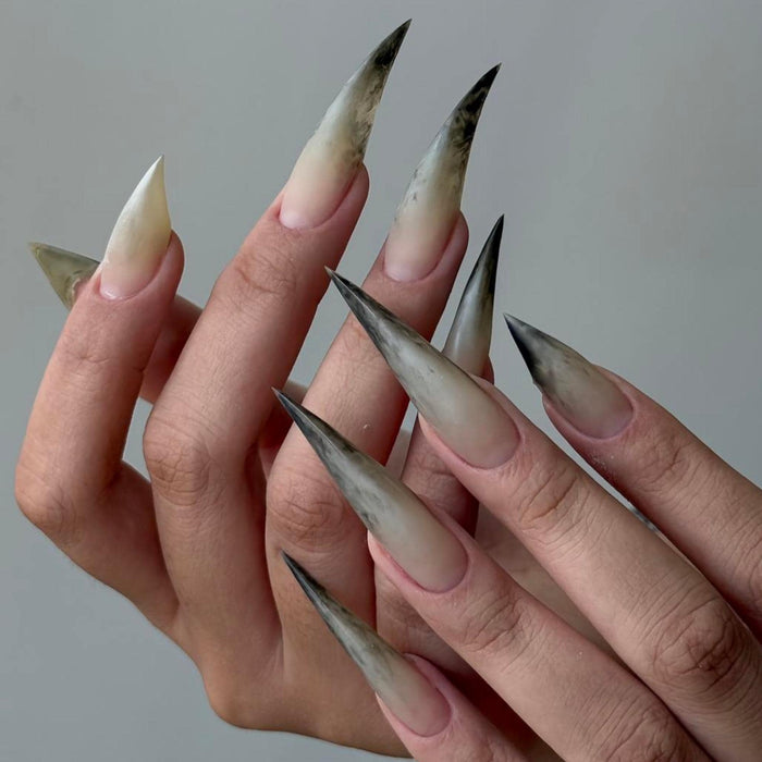 Gothic Witchy Smoky Chrome Stiletto Press-On Nails With Nude-Pink Bases