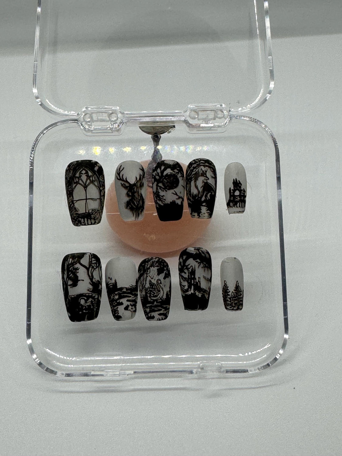 Gothic Woodland Storybook Nails With Monochrome Animal Illustrations