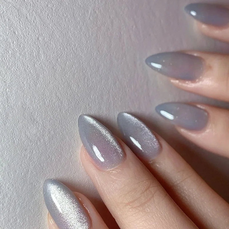Grey Lilac Silver Cat-Eye Press-On Nails