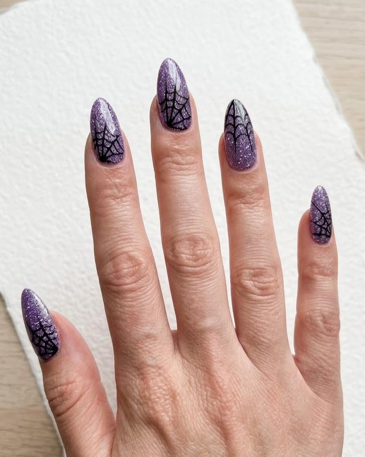 Halloween Lilac Glitter Spiderweb Press On Nails