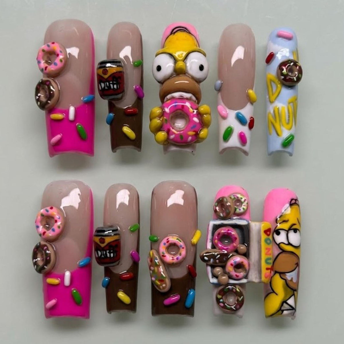 Homer Simpson Donut and Beer 3D Press-On Nails