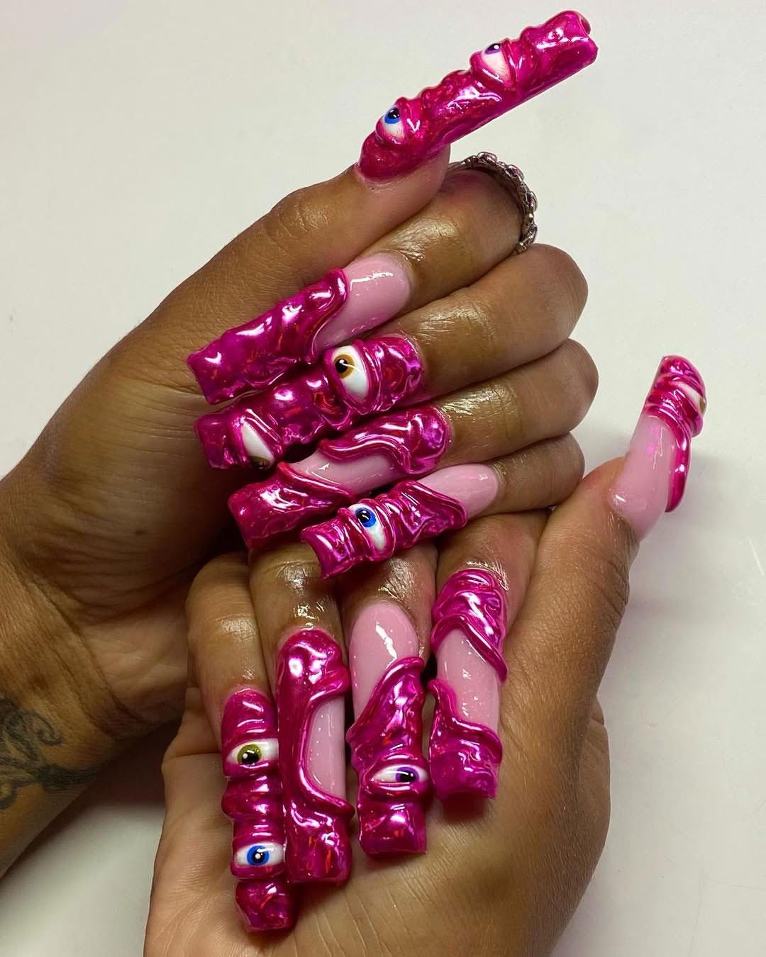Hot Pink 3D Monster Eye Press-On Nail Set