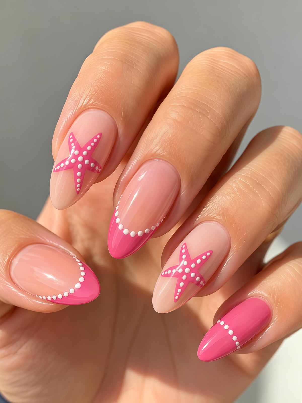 Hot Pink Starfish Press On Nails With Pearl-Edge Details