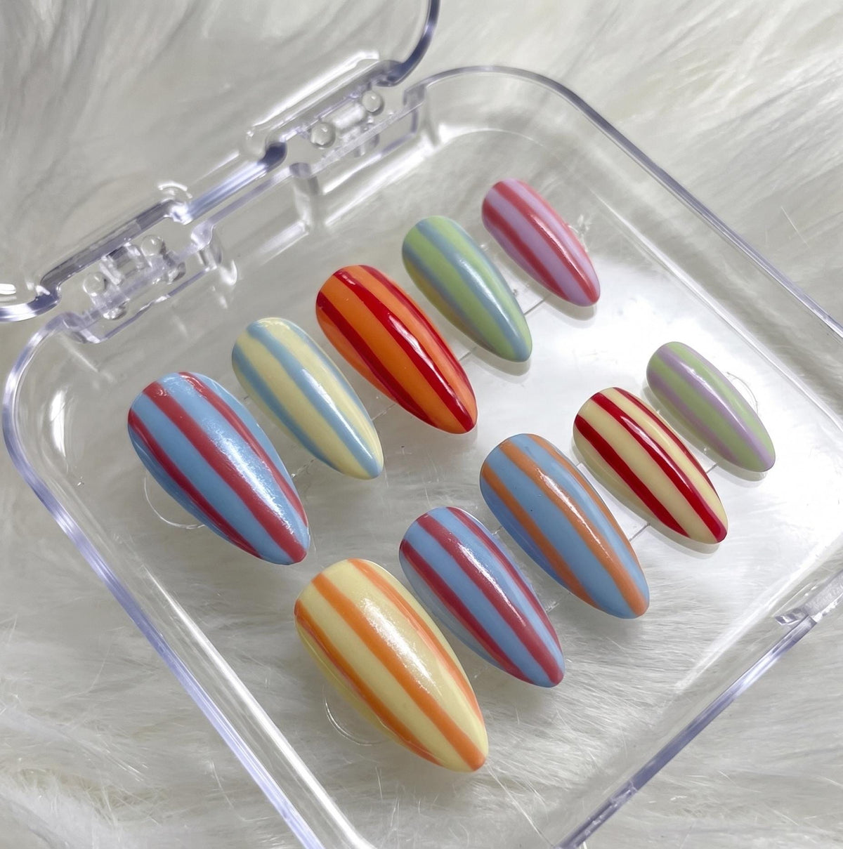 Multicolor Pastel Candy Stripe Nail Set