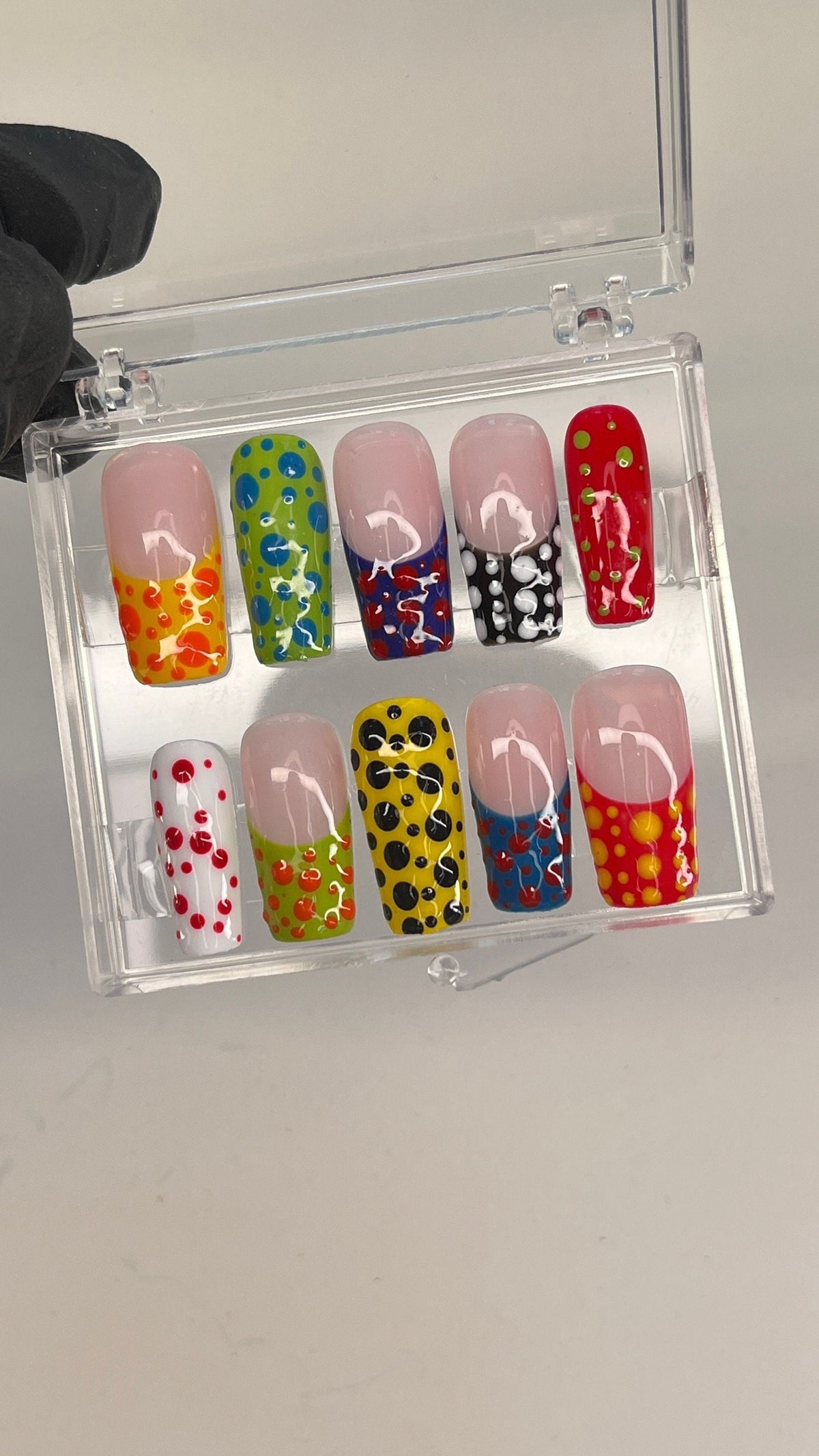 Multicolor Polka Dot French Tip Press-On Nails