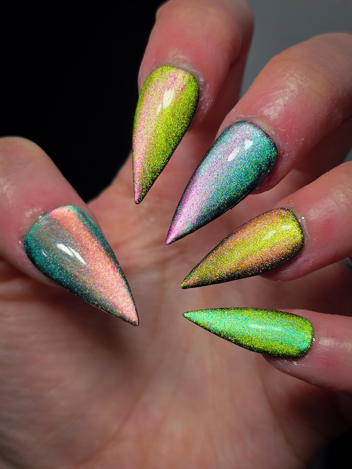 Multicolor Shifting Cat Eye Press On Nail Set