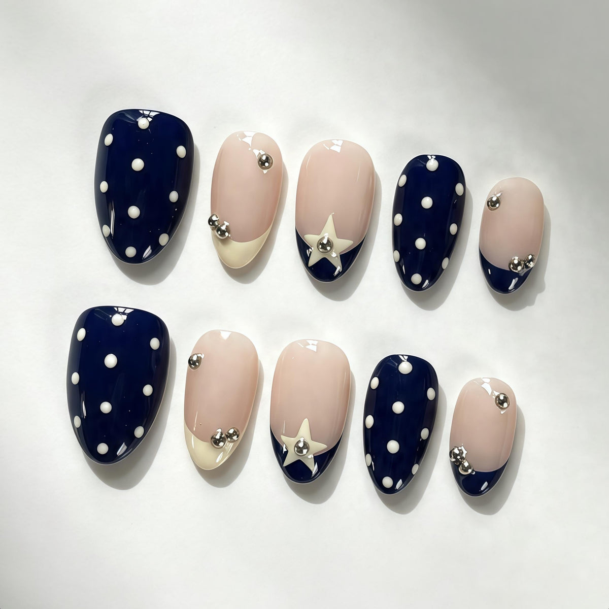 Navy Polka Dot and Star French Tip Nail Set