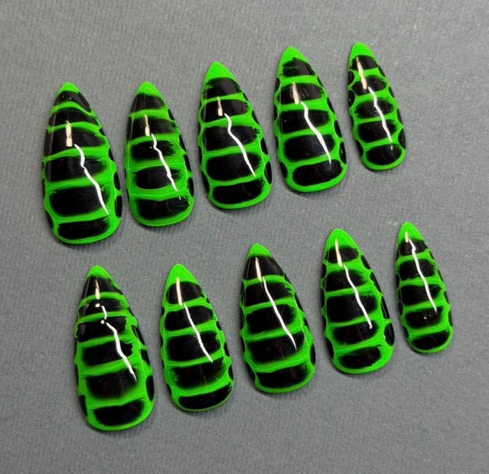 Neon Green and Black Crocodile Print Halloween Press On Nail Set