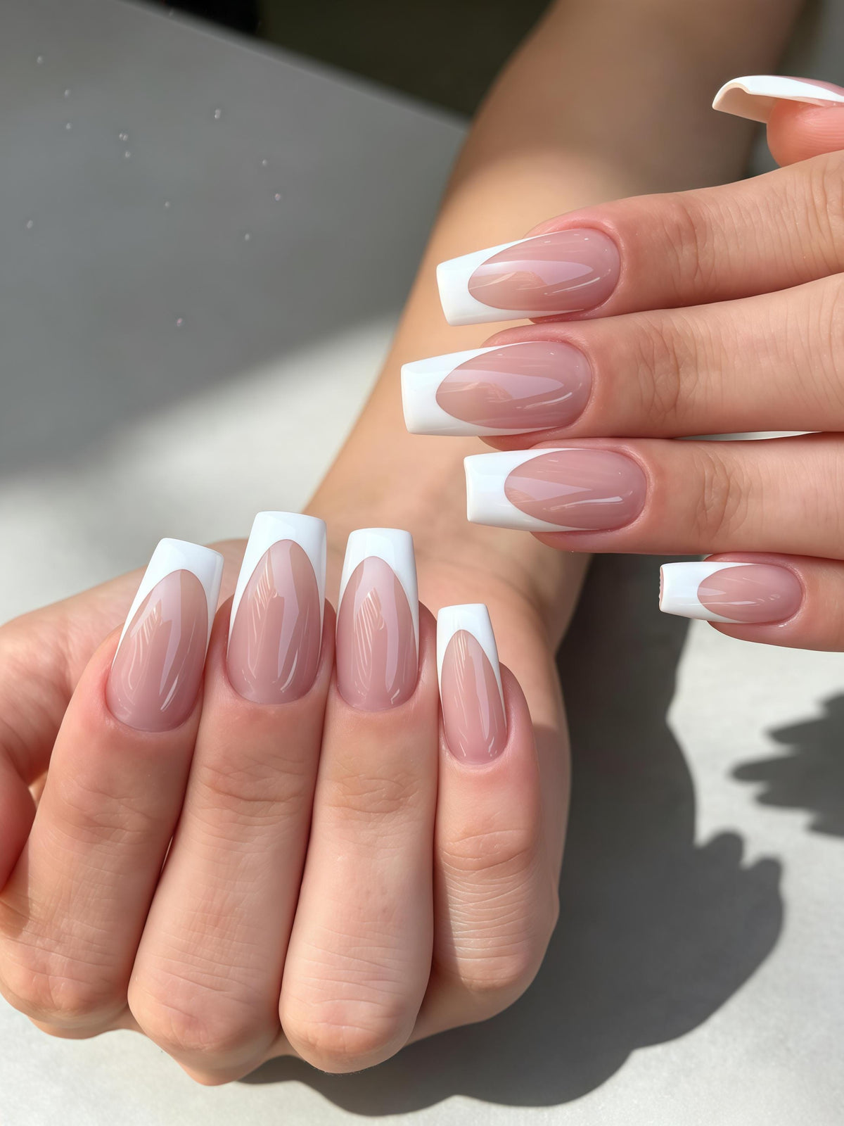 Nude Pink French Tip Press On Nails with Glossy White Edges