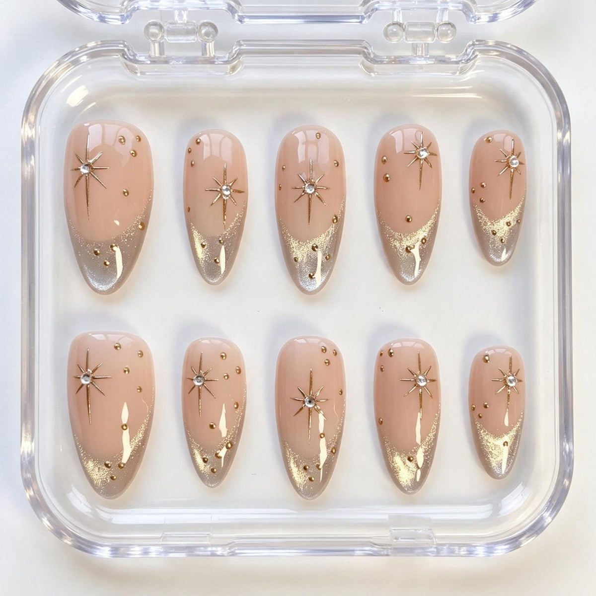 Nude Pink Gold Starburst French Tip Nail Set