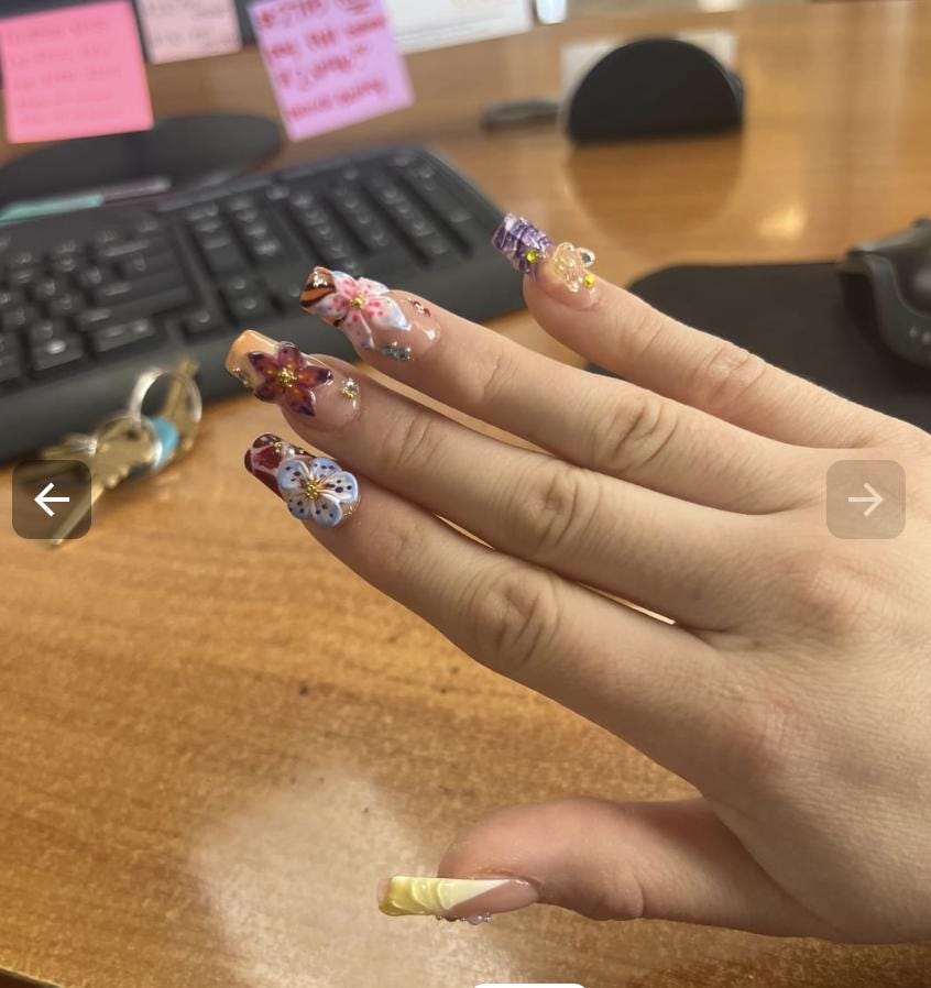 Nude Pink Tropical Flower and Butterfly Press On Nails with 3D Details