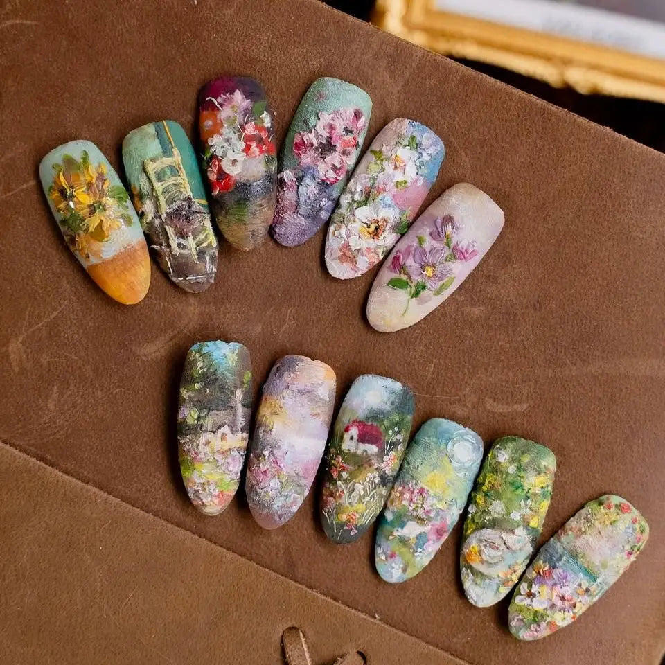 Painterly Garden Floral Press On Nails in Muted Multicolor Tones