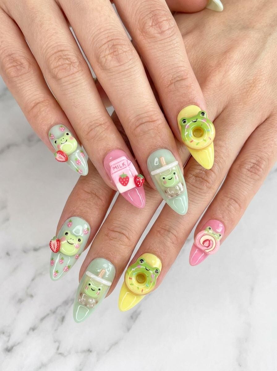 Pastel Frog and Dessert Nail Set