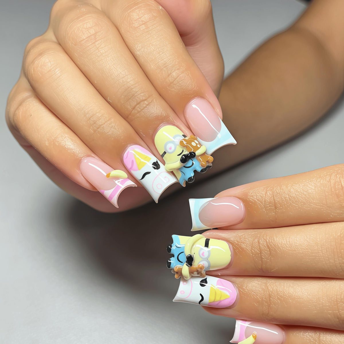 Pastel Pink Kawaii Cartoon Character Press On Nails