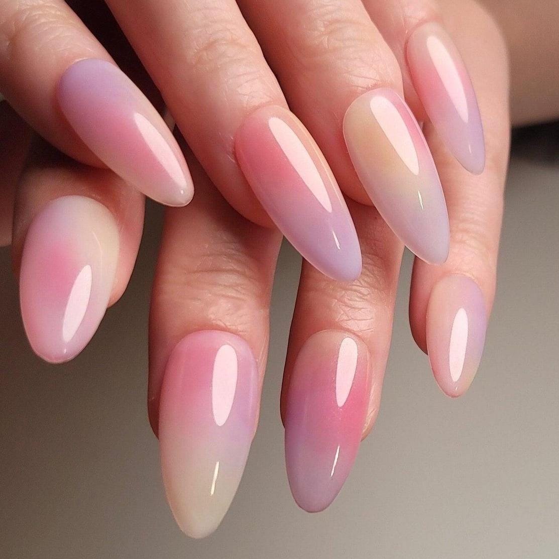 Pastel Pink, Lavender & Yellow Ombre Press On Nails