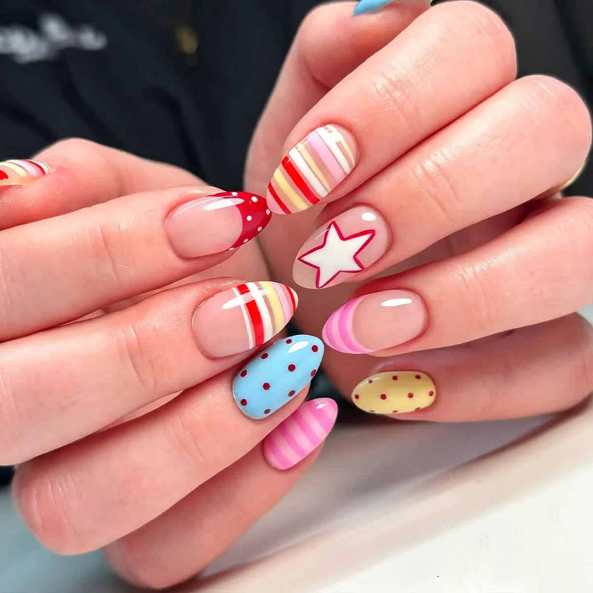 Pastel Star and Stripe French Tip Nail Set