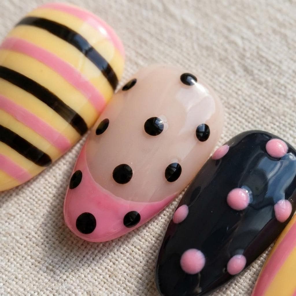 Pastel Striped and Polka Dot Press On Nails with Raised Dots