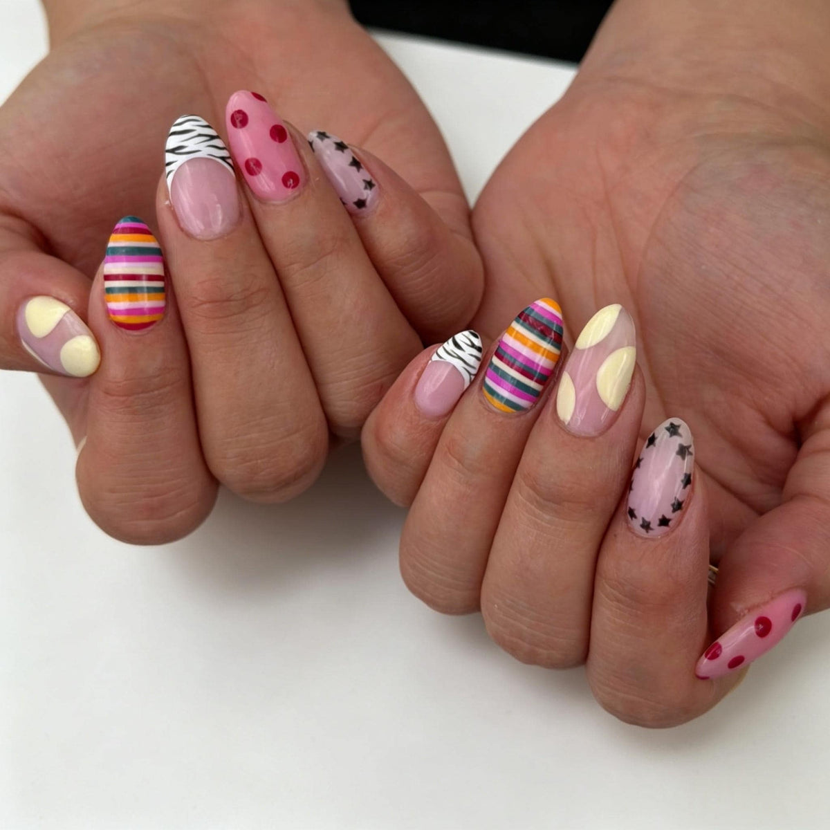 Pink and Nude Mixed Pattern Press-On Nail Set