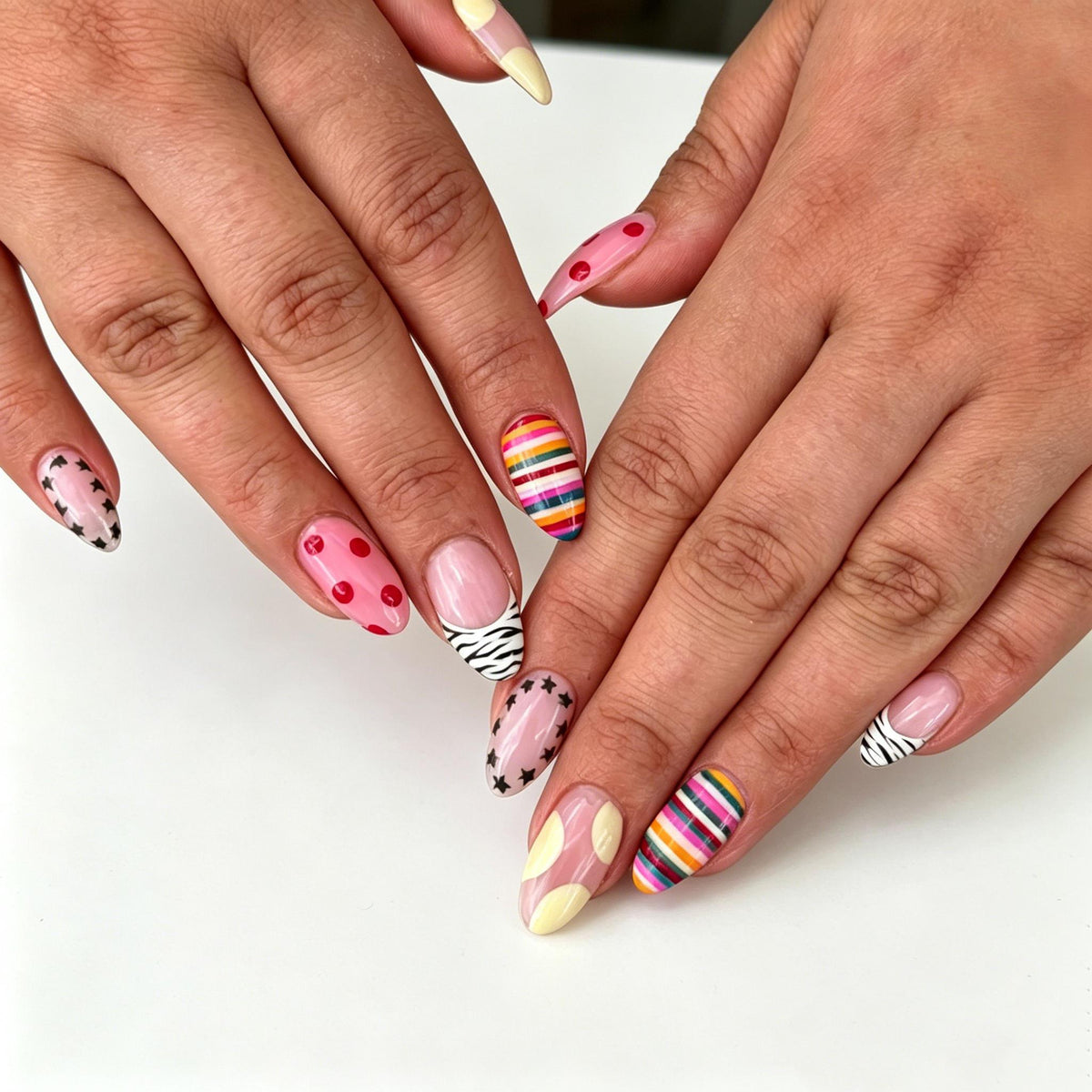 Pink and Nude Mixed Pattern Press-On Nail Set