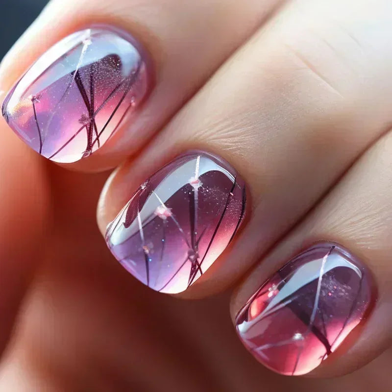Pink and Purple Glitter Abstract Line Art Press-On Nails