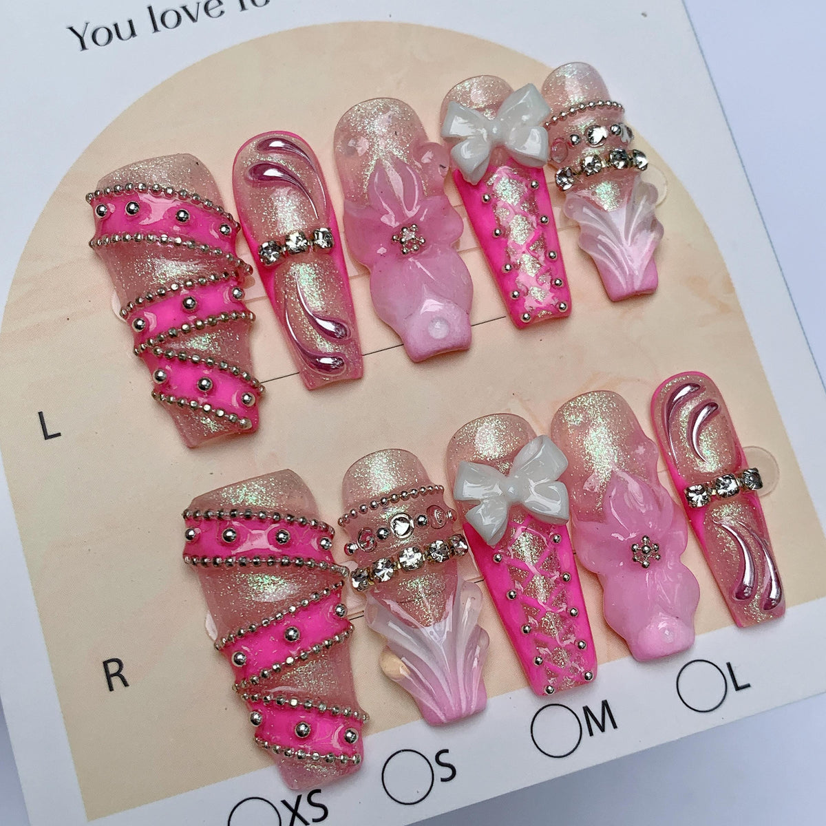 Pink Coquette Y2K Mermaid Chrome Nails with 3D Bows, Shell Details and Rhinestones