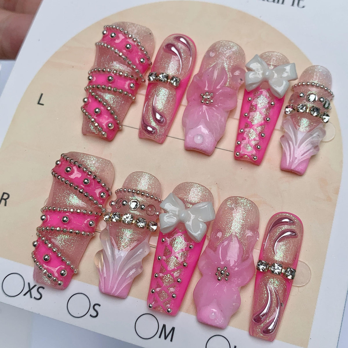 Pink Coquette Y2K Mermaid Chrome Nails with 3D Bows, Shell Details and Rhinestones