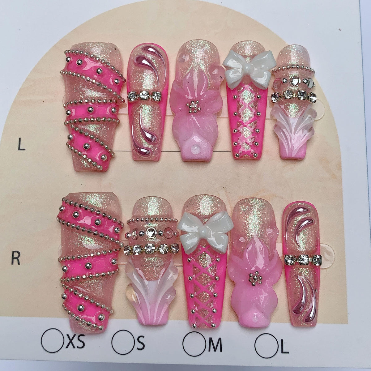 Pink Coquette Y2K Mermaid Chrome Nails with 3D Bows, Shell Details and Rhinestones