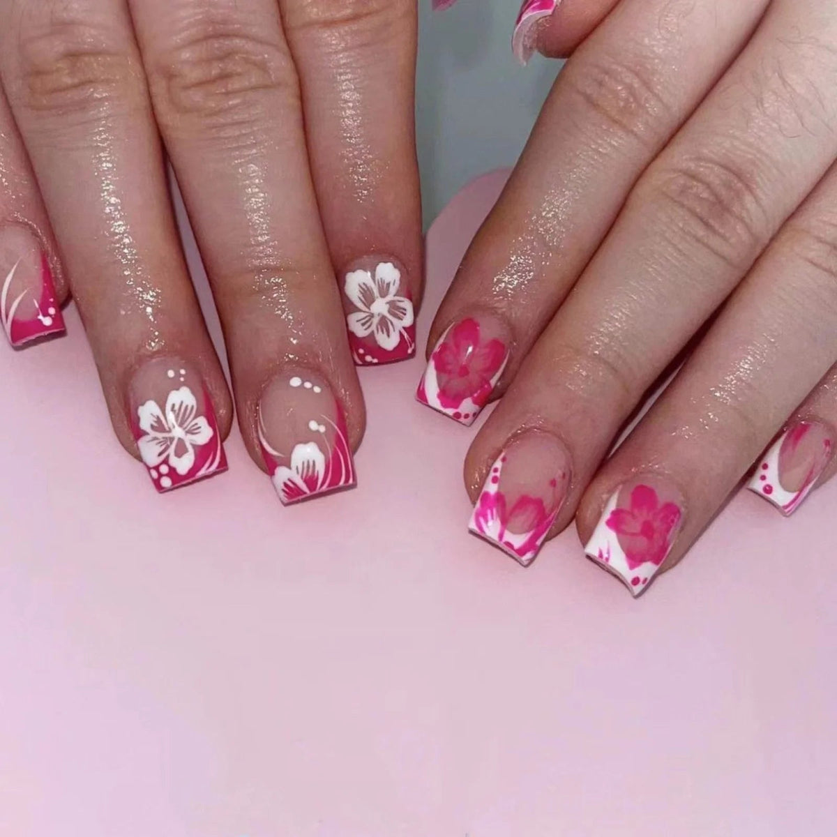 Pink Floral French Tip Press-On Nail Set