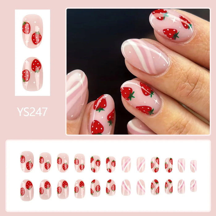 Pink Strawberry and Swirl Press On Nail Set
