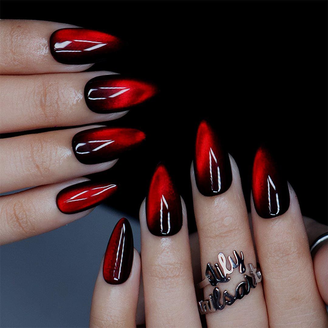 Deep Cherry Red Magnetic Cat-Eye Nail Set