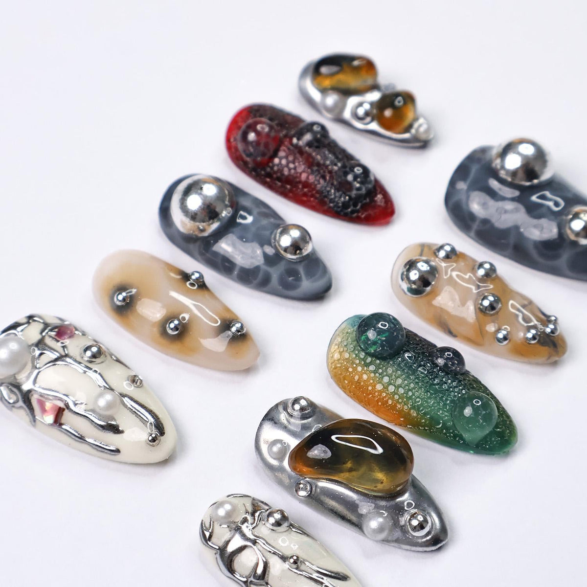 Galactic Gaze 3D Chrome and Cabochon Press On Nails
