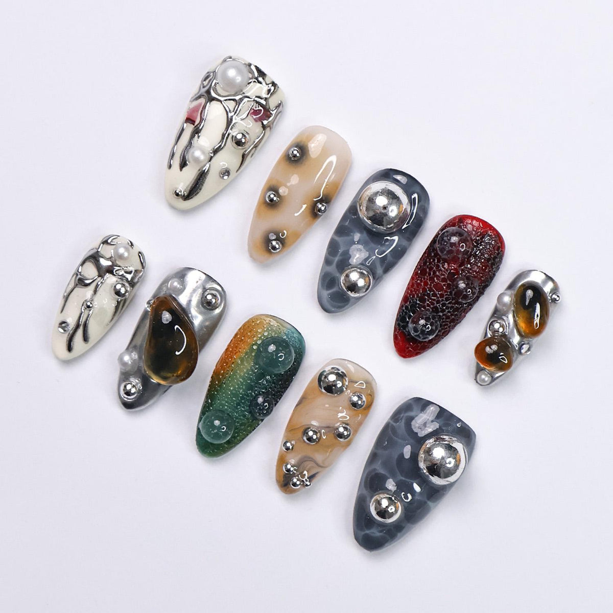 Galactic Gaze 3D Chrome and Cabochon Press On Nails