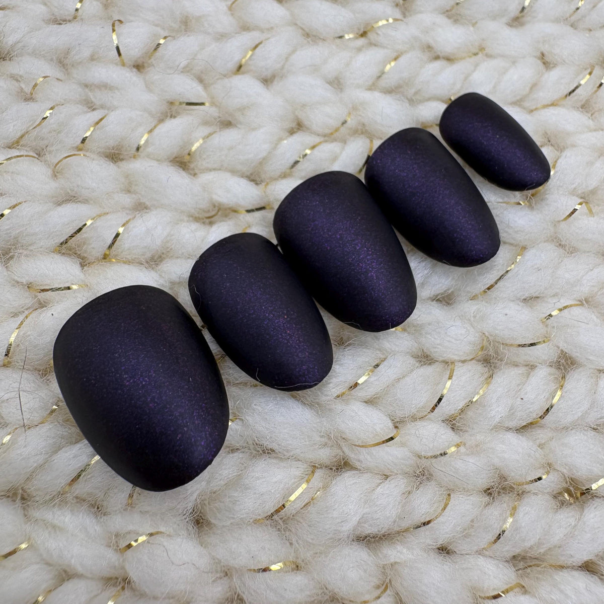 Raven Dark Purple Matte Shimmer Press-On Nails