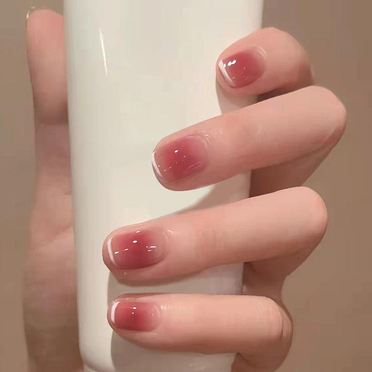 Red Blush Ombre Press On Nails with Glossy Pink Gradient